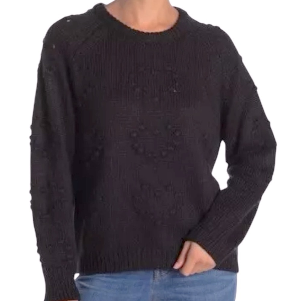 John + Jen Heart Stitches Chunky Black Sweater